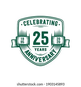 25 years anniversary celebration shield design template. 25th anniversary logo. Vector and illustration.