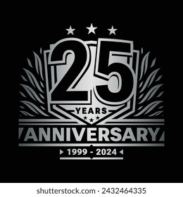 25 years anniversary celebration shield design template. 25th anniversary logo. Vector and illustration.