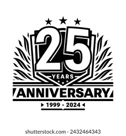 25 years anniversary celebration shield design template. 25th anniversary logo. Vector and illustration.