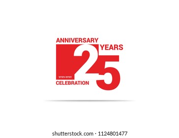 25 Years Anniversary celebration simple red design logo type. silhouette number inside white box vector illustration. 