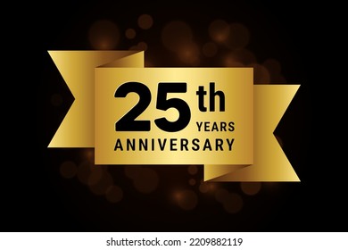 25 Years anniversary, anniversary celebration template design with gold ribbon. Logo vector illustration