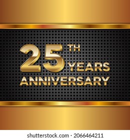 25 years anniversary, anniversary celebration vector design with gold color on black texture background, simple and luxury design. logo vector template