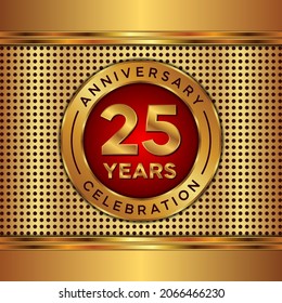 25 years anniversary, anniversary celebration vector design with gold color on golden texture background, simple and luxury design. logo vector template