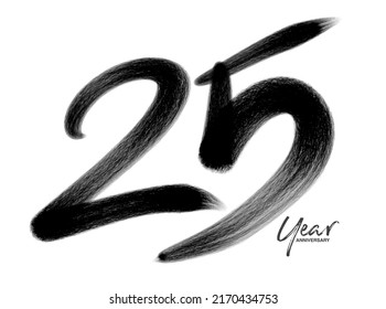 25 Years Anniversary Celebration Vector Template, 25 Years  logo design, 25th birthday, Black Lettering Numbers brush drawing hand drawn sketch, number logo design vector illustration