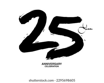 25 Years Anniversary Celebration Vector Template, 25 number logo design, 25th birthday, Black Lettering Numbers brush drawing hand drawn sketch, black number, Anniversary vector illustration