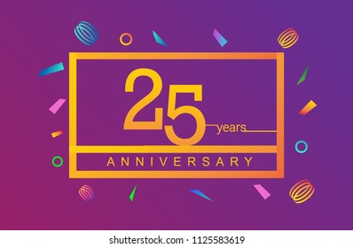 25 years anniversary celebration white square style isolated with colorful confetti background, design for anniversary celebration.
