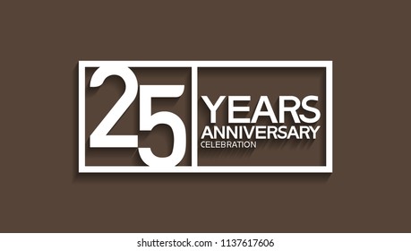 25 years anniversary celebration white square style isolated on brown background