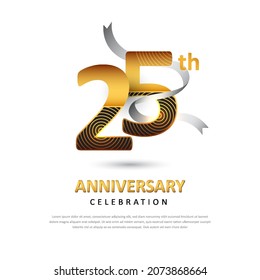 25-jähriges kreatives Logo-Template mit Band. Plakatvorlage für Feierlichkeiten zum 25. Design für Banner, Magazine, Broschüren, Web, Einladung oder Grußkarte. Vektorgrafik