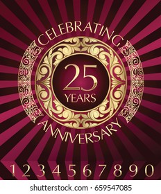 25 years anniversary decorative golden emblem