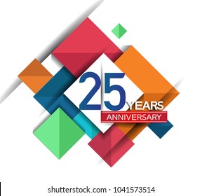 25 years anniversary design colorful square style isolated on white background for celebration