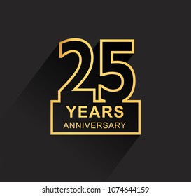 25 years anniversary design line style with square golden color for anniversary celebration event. isolated with black background