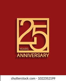 25 Years Anniversary Design Logotype Golden Color In Square Isolated On Red Background For Celebration Event