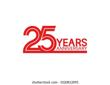 25 years anniversary design with red multiple line style isolated on white background for celebration