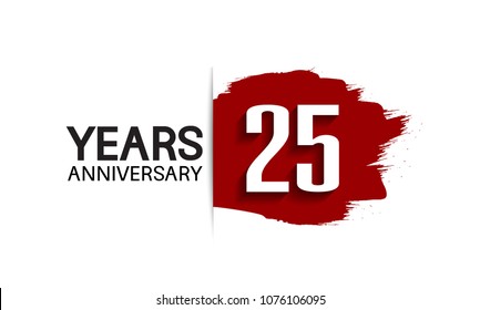 25 years anniversary design with red brush  isolated on white background for company celebration event
