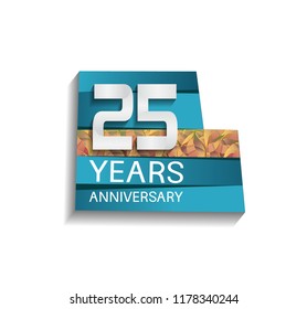 25 years anniversary design silver color with blue color background and golden leaf. for use celebration event