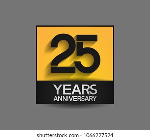 25 years anniversary design square style yellow and black color isolated on gray background for celebration event