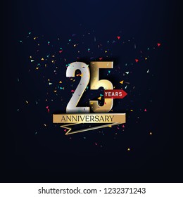 25 years anniversary design template Vector and illustration . Gold colab with silver and dark background.
Gliter