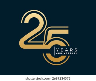 25 años de Ilustración vectorial de diseño de aniversario. Plantilla única del diseño del logotipo de 25 años. En color dorado