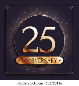 25 years anniversary gold banner on dark background. Vector illustration.