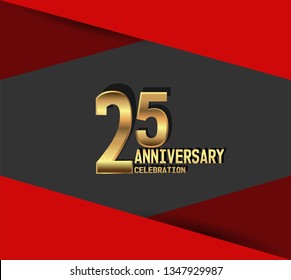 25 years Anniversary gold font with red fold on above and below font