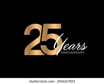 25 years anniversary gold text on black background. 25 years anniversary stylish card. 