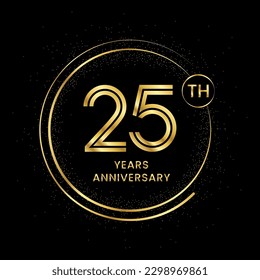 25 years anniversary with golden circle glitter and double circle line vector template