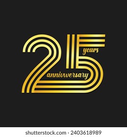 25 Jahre goldenes Farbtypografie-Logo zum 25. Geburtstag. Jubiläum-Logo. Grußkarte, Banner, Plakatdesign.