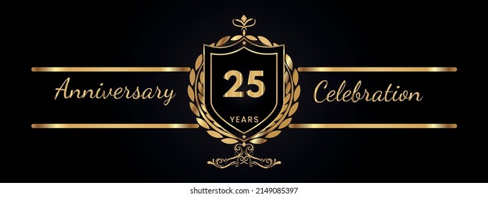 25 years anniversary golden laurel wreath. Anniversary celebration template design for booklet, leaflet, magazine, birthday party, banner, web, greeting card.