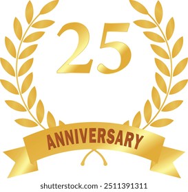 25 years anniversary, Golden Leaves, Golden rank, Golden circular laurel foliate, anniversary Laurel Leave, anniversary Gold laurel, Laurel Leaves with ribbon, Twenty Five years anniversary in golden