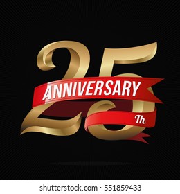 25 Years Anniversary Golden Logo Celebration with Red Ribbon