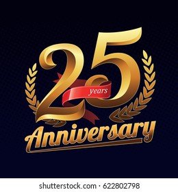 25 Years Anniversary Golden Logo Celebration with Red Ribbon