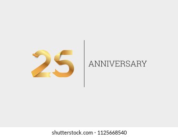 25 Years Anniversary Golden ribbon form number font. isolated on white background.  