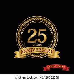 25 years anniversary with golden ring and ribbon, and with golden ring and red ribbon. vector template.
