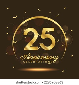 25 years anniversary Half moon anniversary with confetti and a light gold effect on a black and brown background