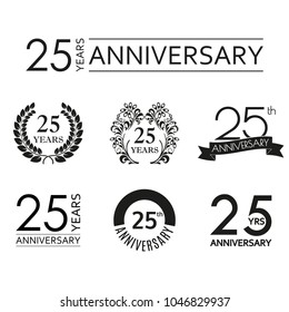 25 Years Anniversary Icon Set. 25th Anniversary Celebration Logo. Design Elements For Birthday, Invitation, Wedding Jubilee. Vector Illustration.