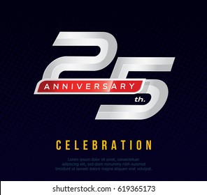 25 years anniversary invitation card, celebration template design, 25th. anniversary logo, dark blue background, vector illustration
