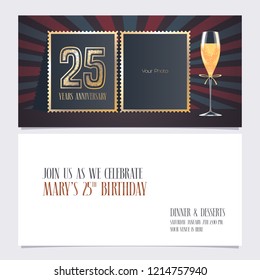 25 years anniversary invitation vector illustration. Graphic design template with collage of empty photo for 25th anniversary party  invite 