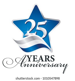 25 Years Anniversary Isolated Blue Star Flag Logo Icon