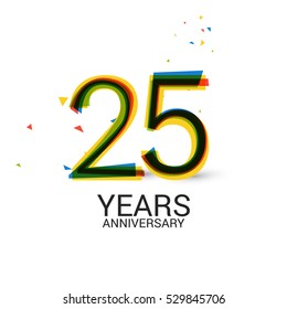 25 Years Anniversary. Layered and Colorful. Logo Celebration Isolated on White Background 