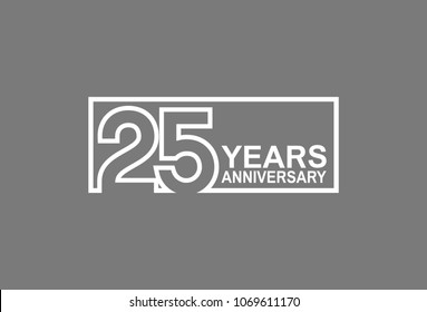 25 years anniversary line style white color in square isolated on gray color for celebration 