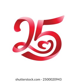 25 years anniversary logo. 25th birthday. 25 gradient red color