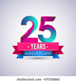 25 years anniversary logo, blue and red colored vector design
