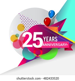 25 years Anniversary logo, Colorful geometric background vector design template elements for your birthday celebration.