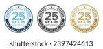 25 years anniversary logo design emblem template vector isolated in gold, black and blue colors