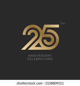 25 years anniversary logo design on black background for celebration event. 25th celebration emblem.