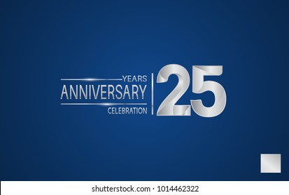 25 years anniversary logo with elegance silver color isolated on blue background for celebration event