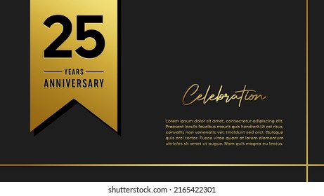 25 years anniversary logo with golden ribbon for booklet, leaflet, magazine, brochure poster, banner, web, invitation or greeting card. Vector illustrations.