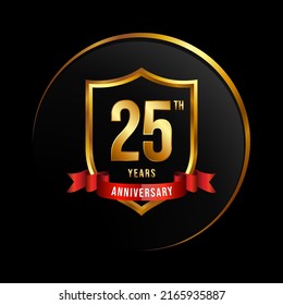 25 Years Anniversary Logo Golden Shield Stock Vector (Royalty Free ...