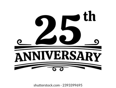 25 years anniversary logo, icon or badge. 25th birthday, jubilee celebration, wedding, invitation card design element. Vector illustration.