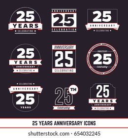 25 years anniversary logo set. Vector illustration.